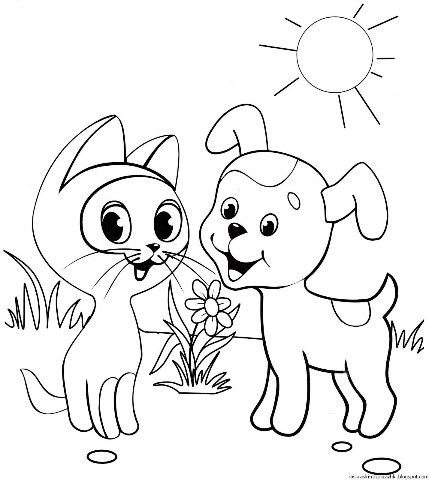 Witty cat and dog coloring pages for kids 3 4 years old