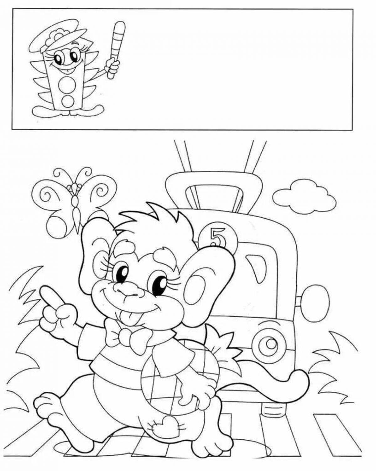 Fun rules of the road coloring for kindergarten