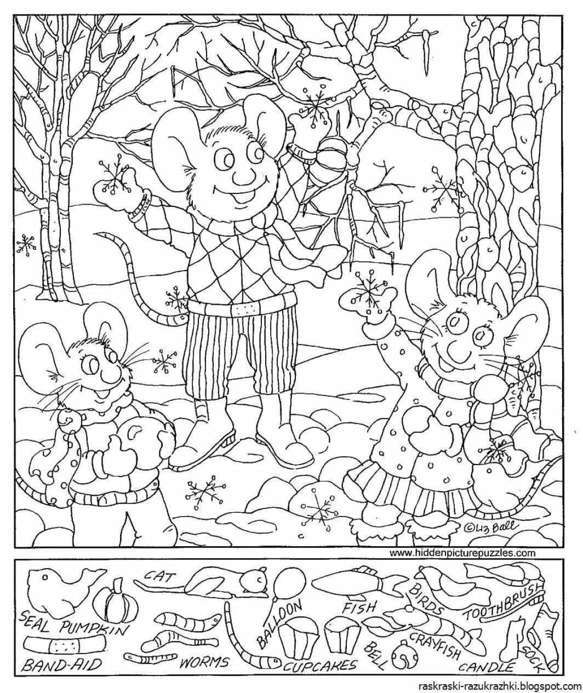 Intriguing coloring book for children 7-8 years old