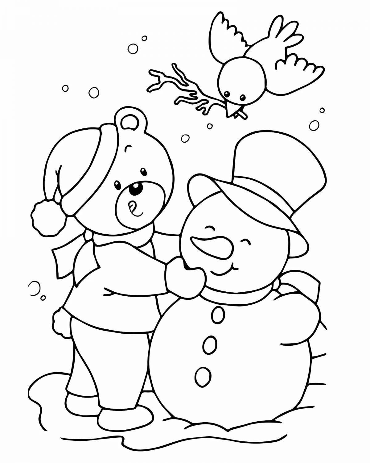 Bright coloring book for children 2-3 years old for kindergarten in winter