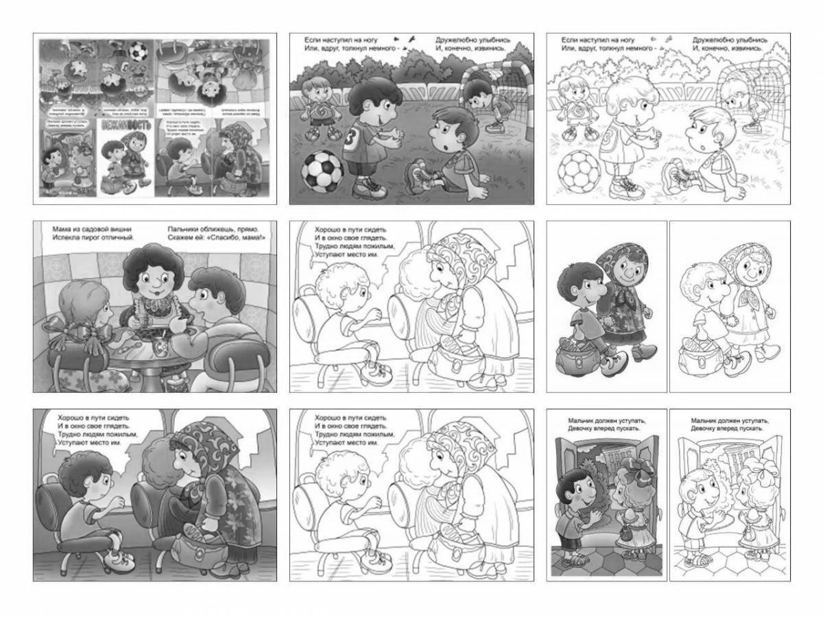 Stimulating etiquette coloring book for kids
