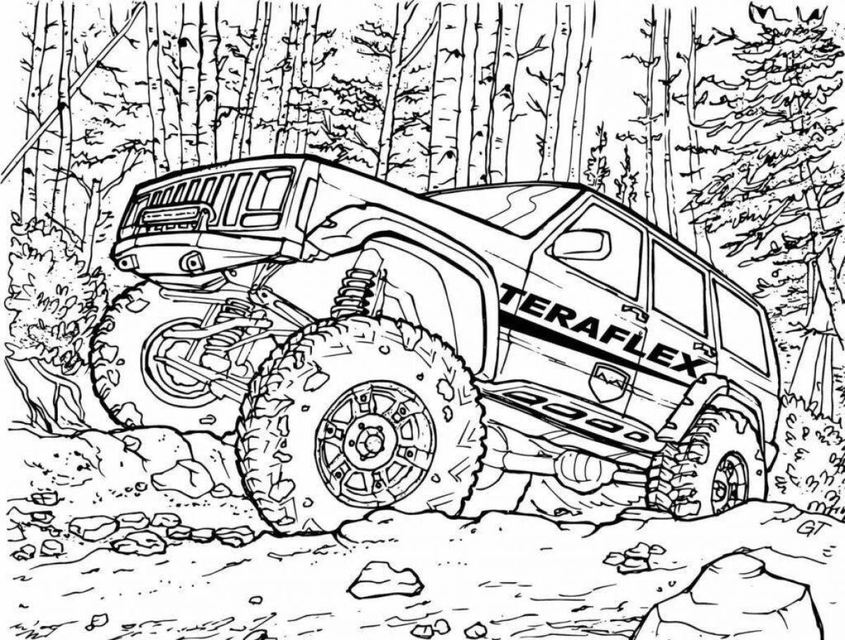 Adorable jeep coloring page for children 5-6 years old
