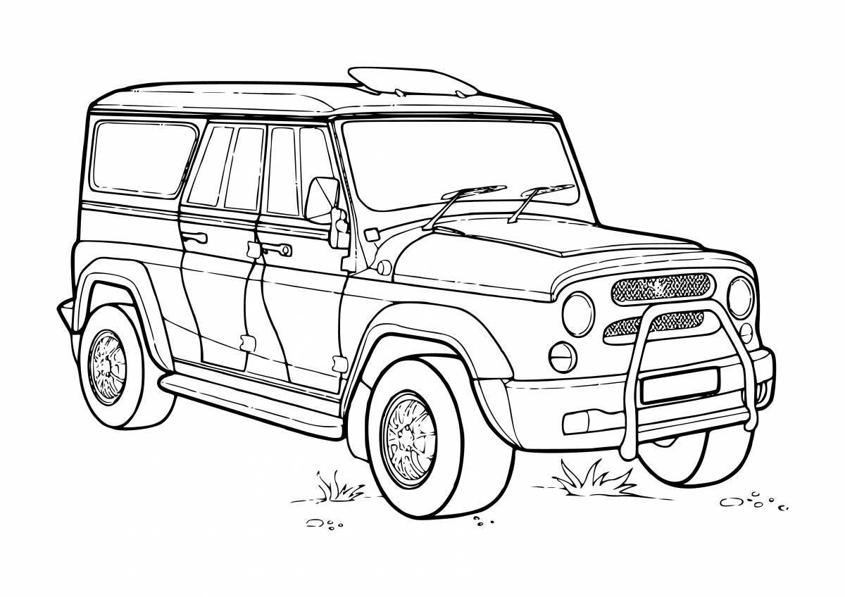 Attractive jeep coloring book for children 5-6 years old