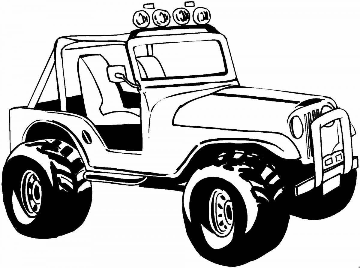 Glamorous jeep coloring page for children 5-6 years old