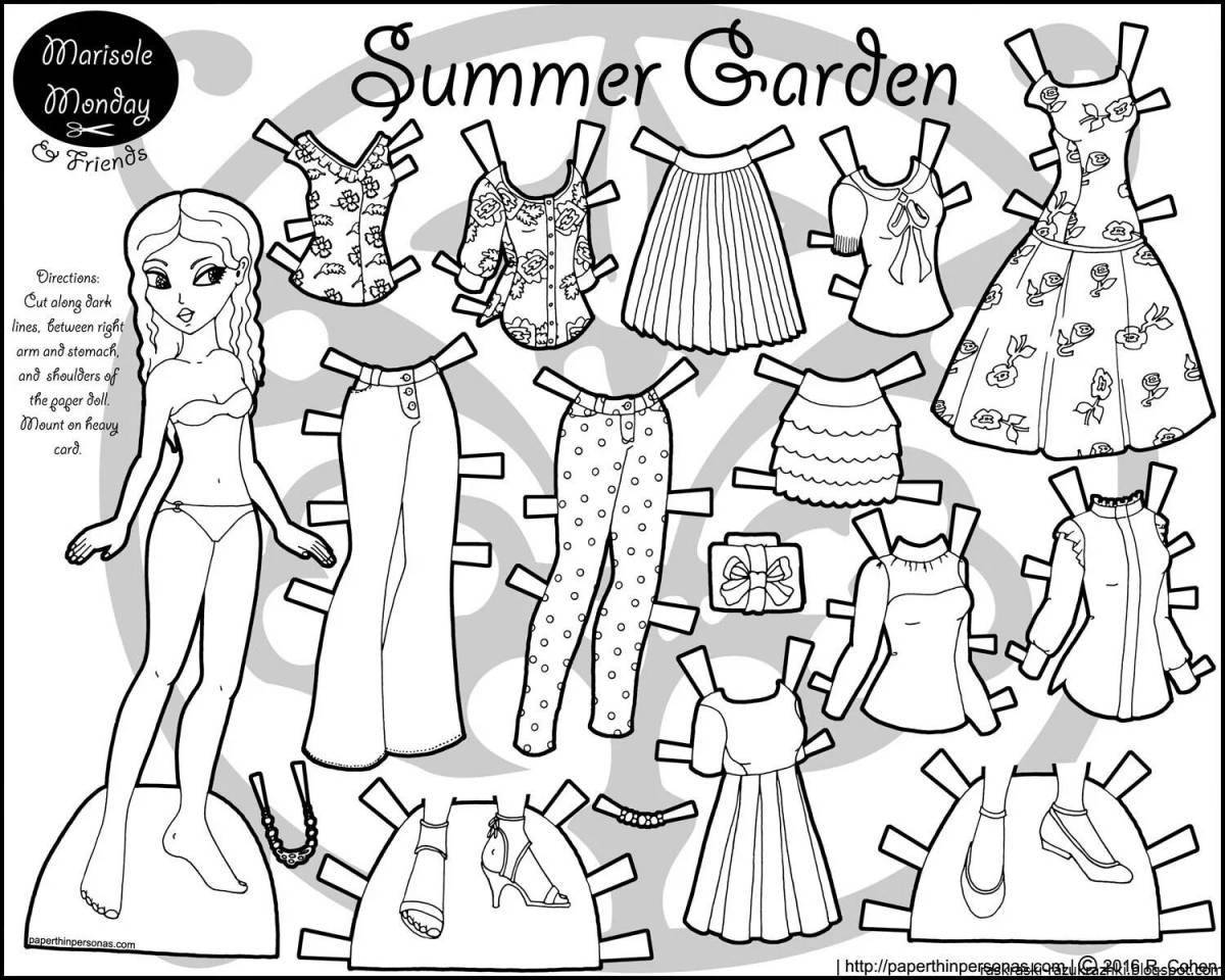 Colorful coloring pages of paper dolls with clothes