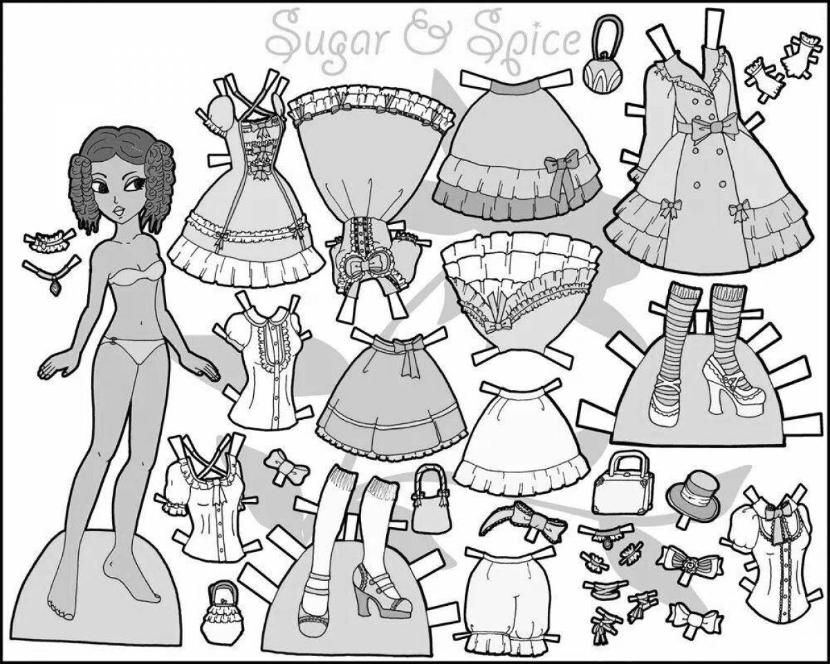Playful coloring of paper dolls with clothes