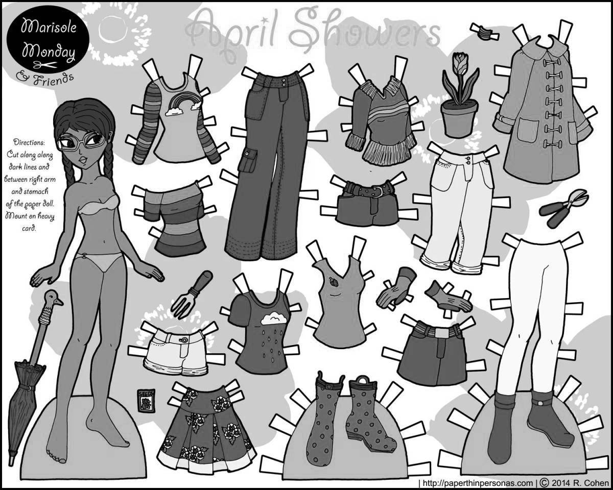 Amazing paper doll coloring pages with clothes