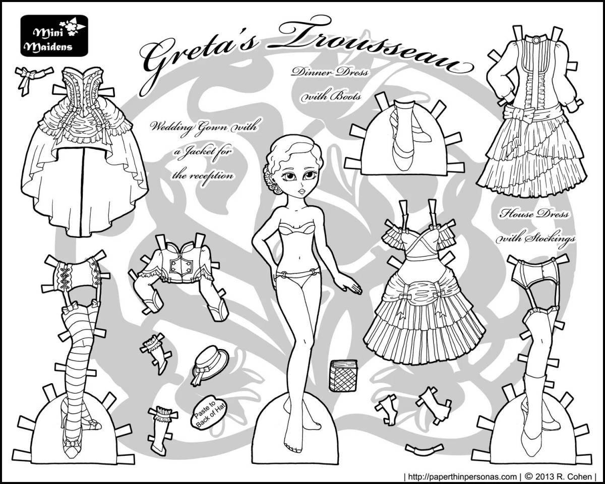 Adorable paper doll coloring with clothes