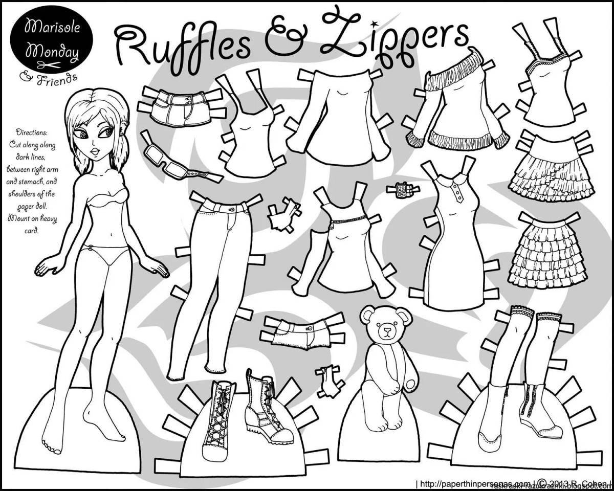 Fashion coloring pages of paper dolls with clothes