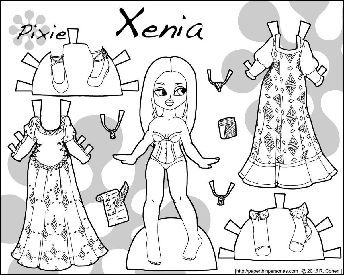 Intricate paper doll coloring pages with clothes