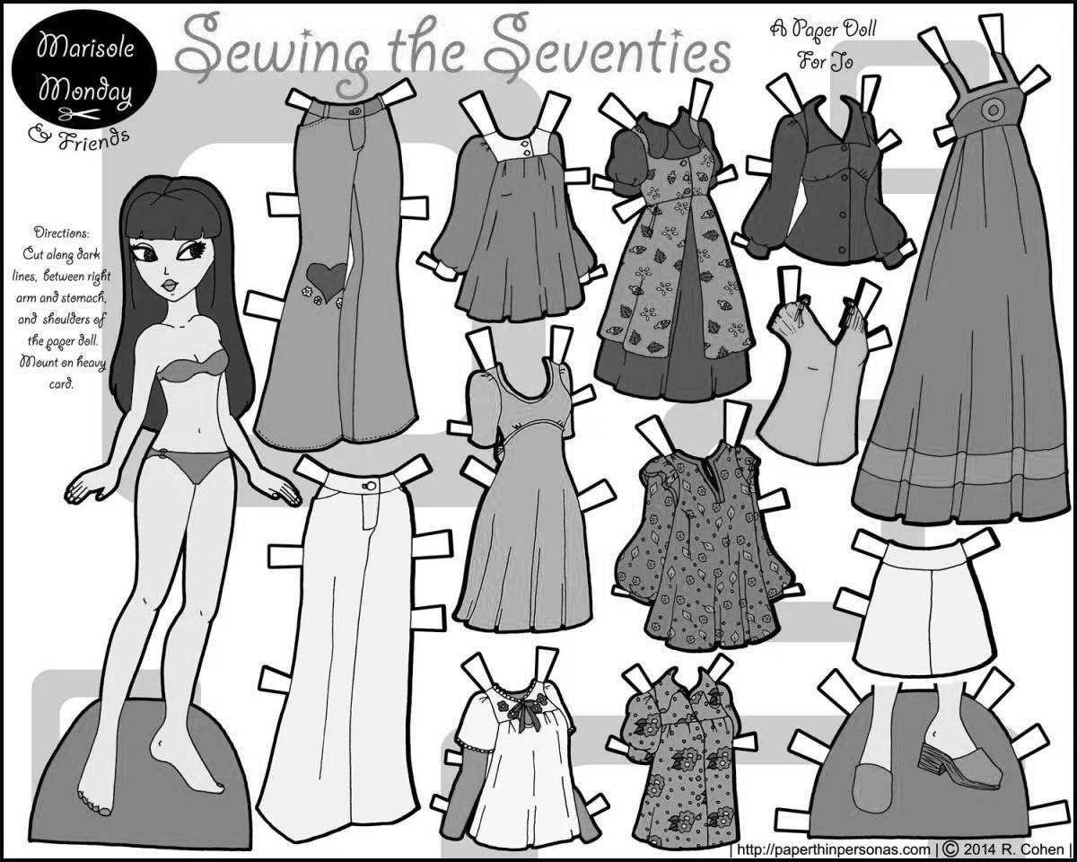 Creative paper doll coloring with clothes