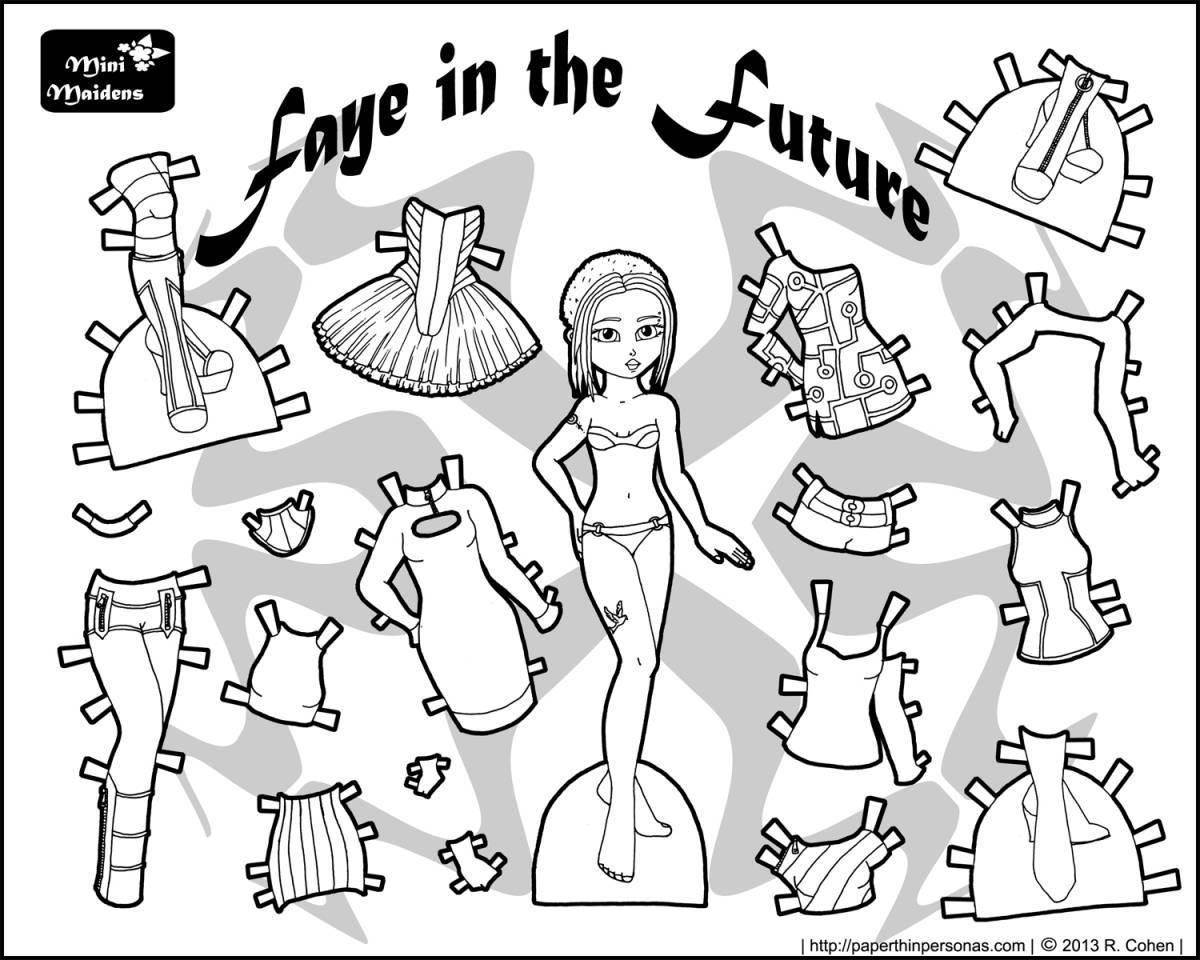 Fun coloring paper dolls with clothes