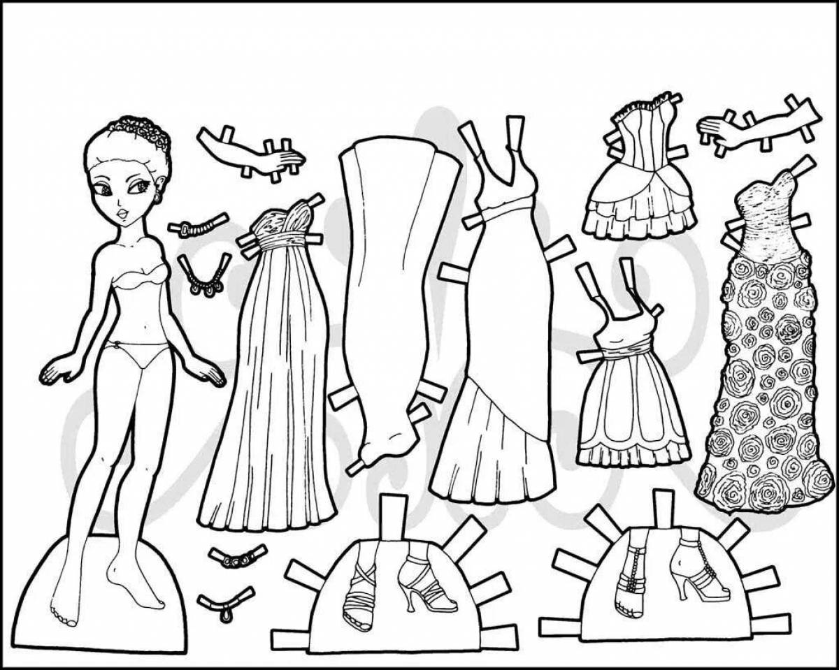 Humorous coloring paper dolls with clothes