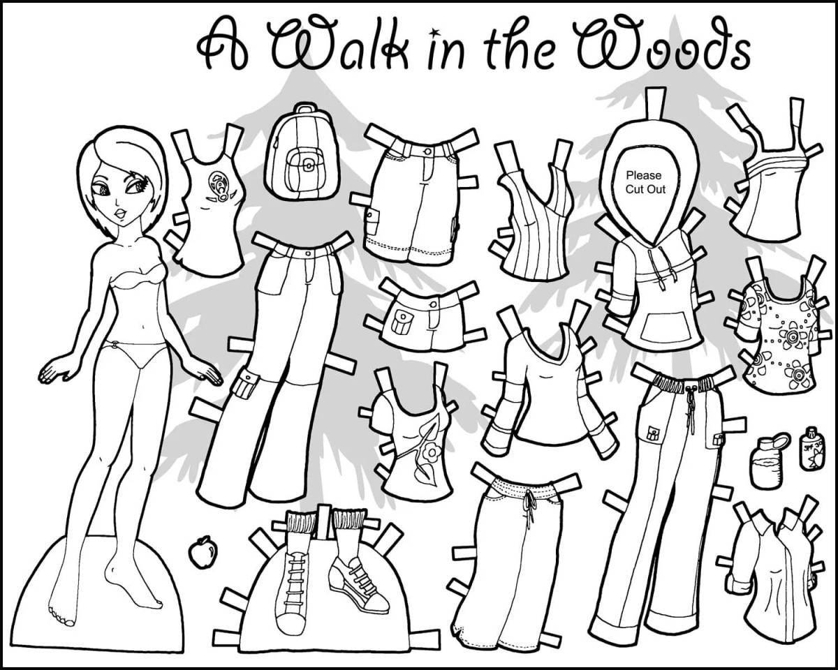 Coloring pages of paper dolls with clothes