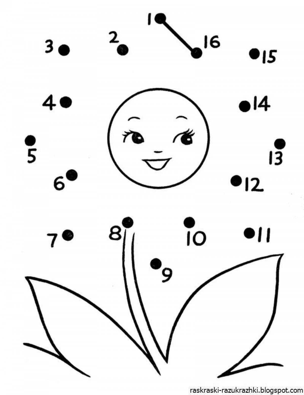 Colorful connect by number coloring page for 7 year olds