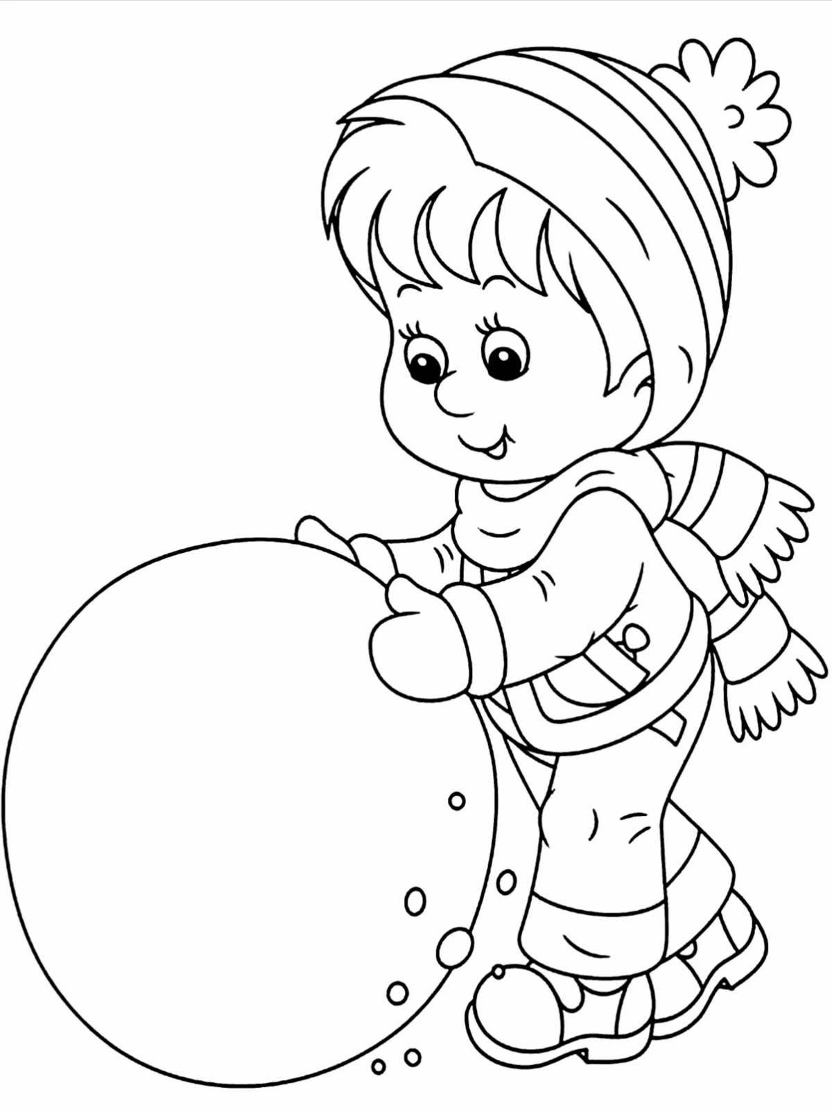 Playful winter coloring book for children 2-3 years old