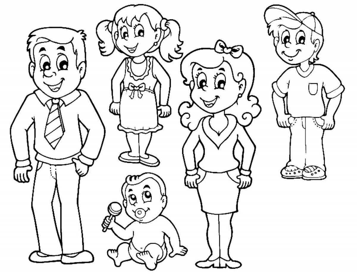 Joyful coloring page of my family