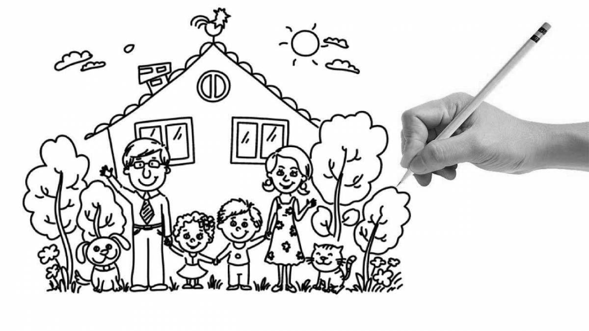 Playful coloring page my family