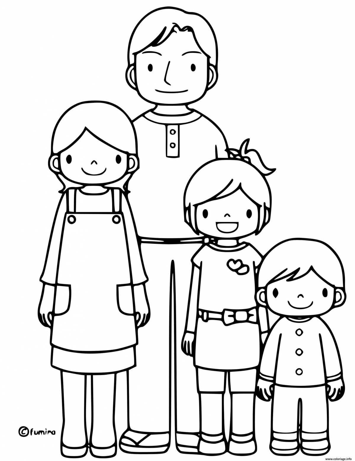 Bright coloring page my family