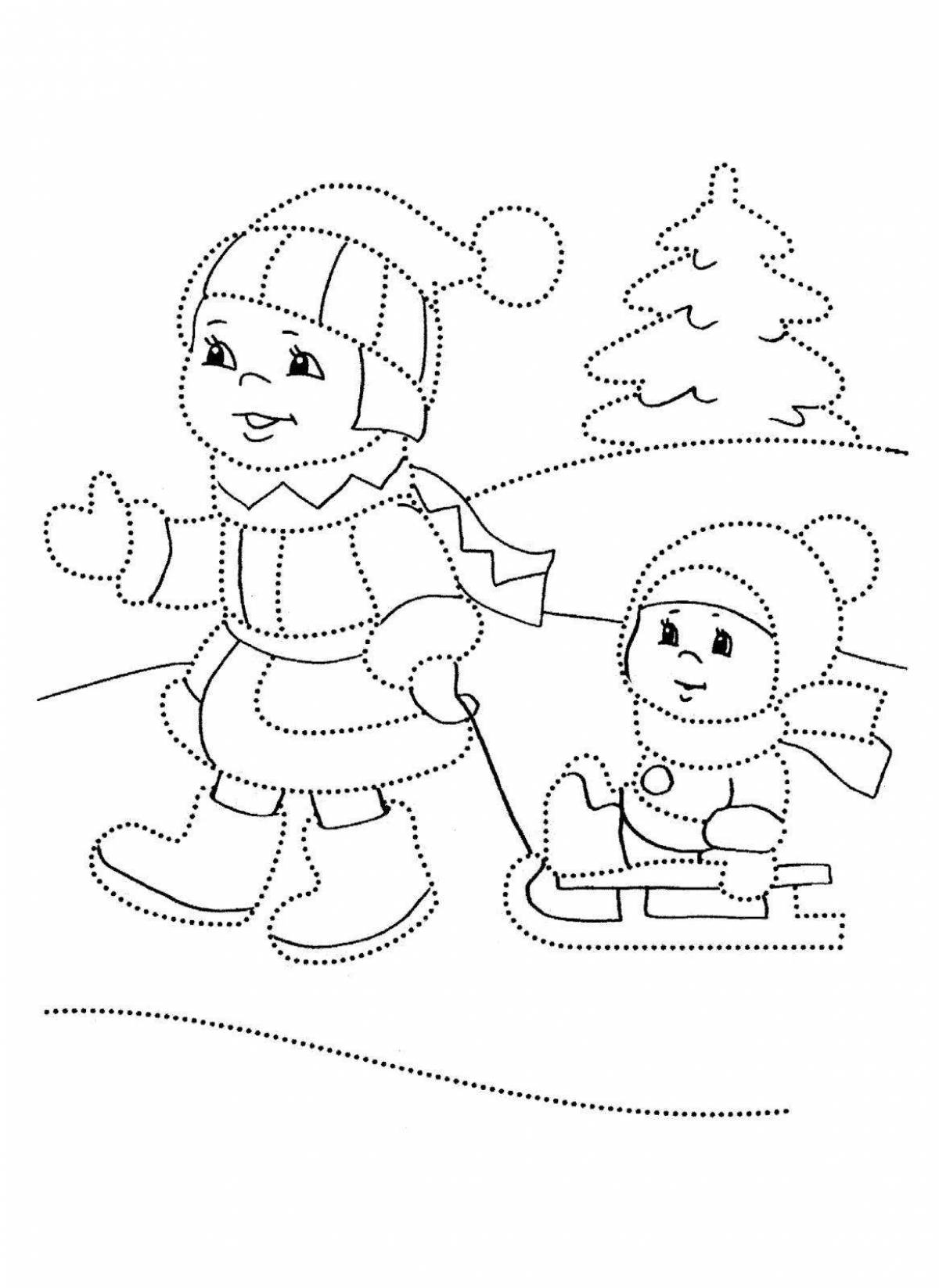 Игривая зимняя раскраска для дошкольников