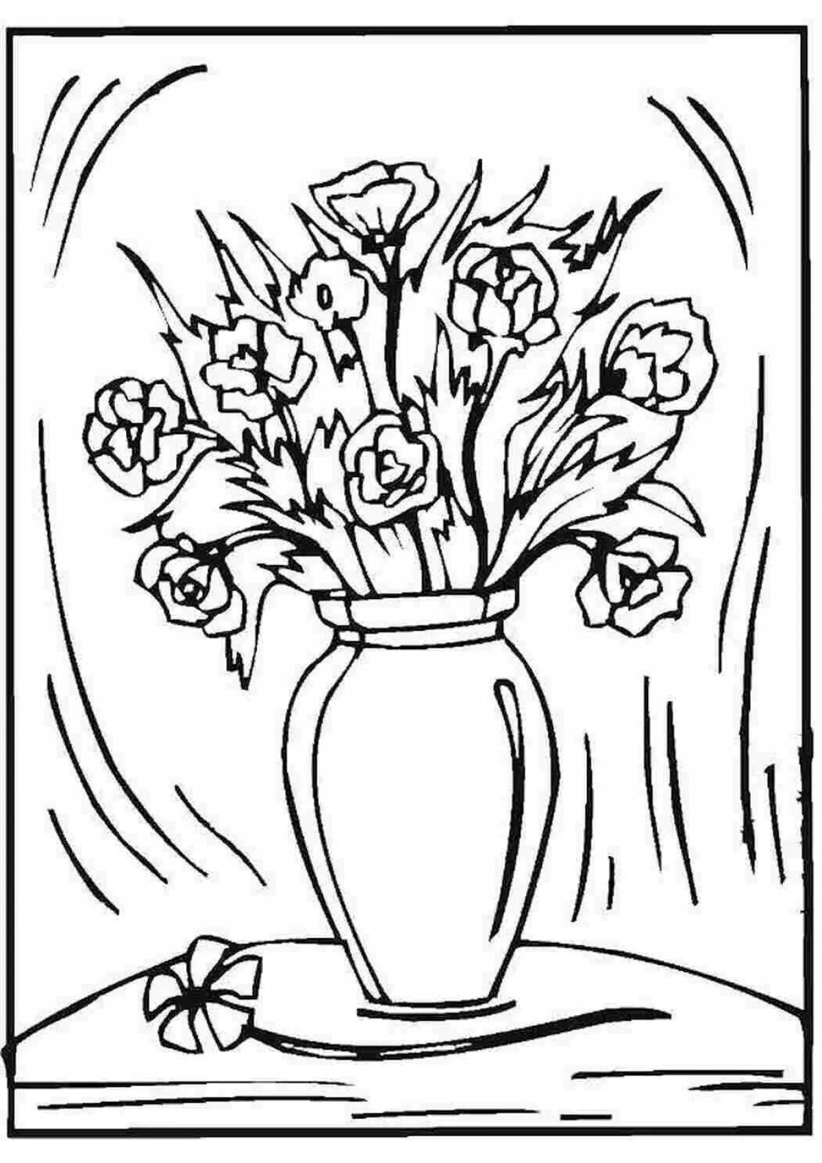 Violent coloring flowers in a vase