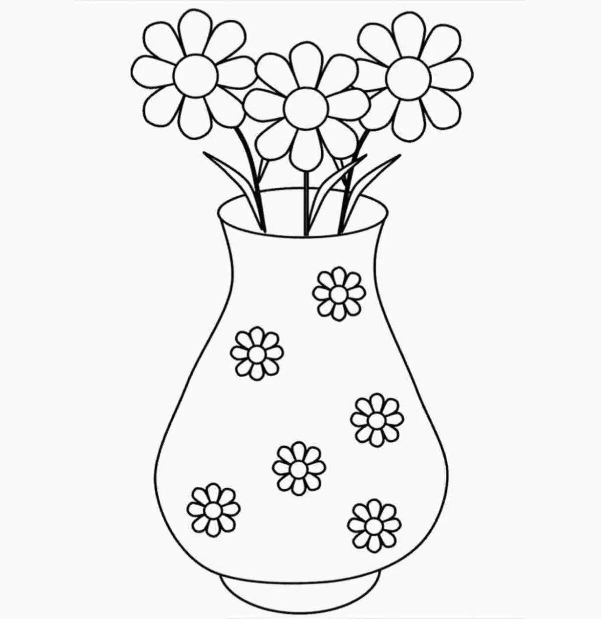Fancy coloring flowers in a vase