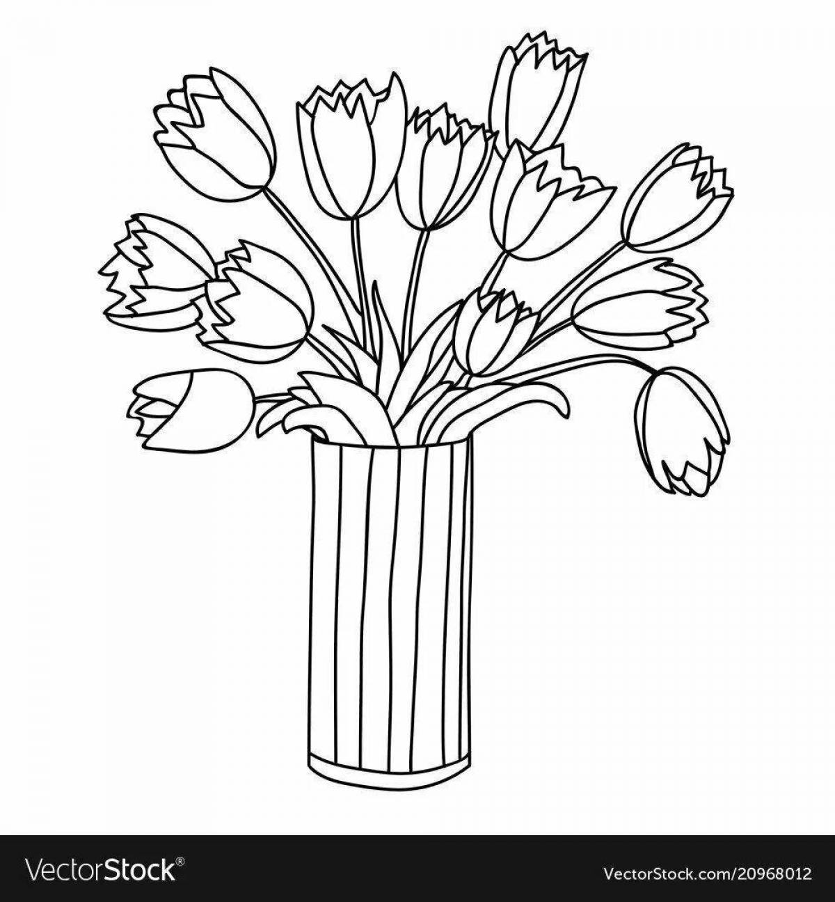 Color-explosion coloring page flowers in a vase