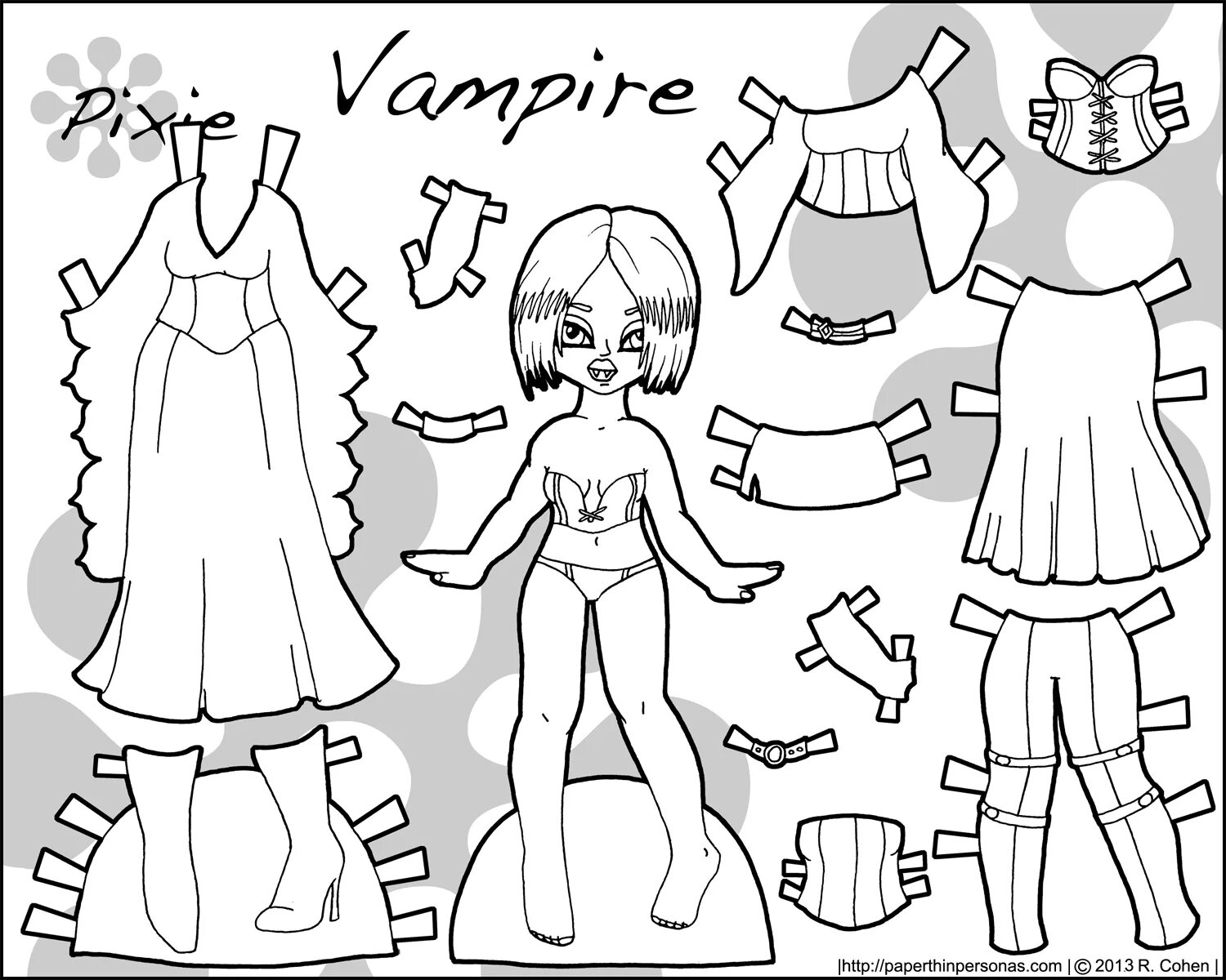 Paper lol doll with cut out clothes black and white #6