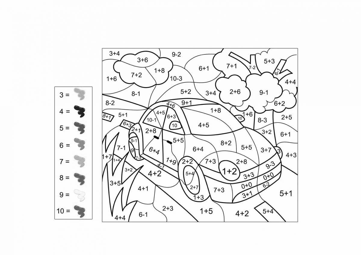 Coloring book with a bright car number for children 5-6 years old