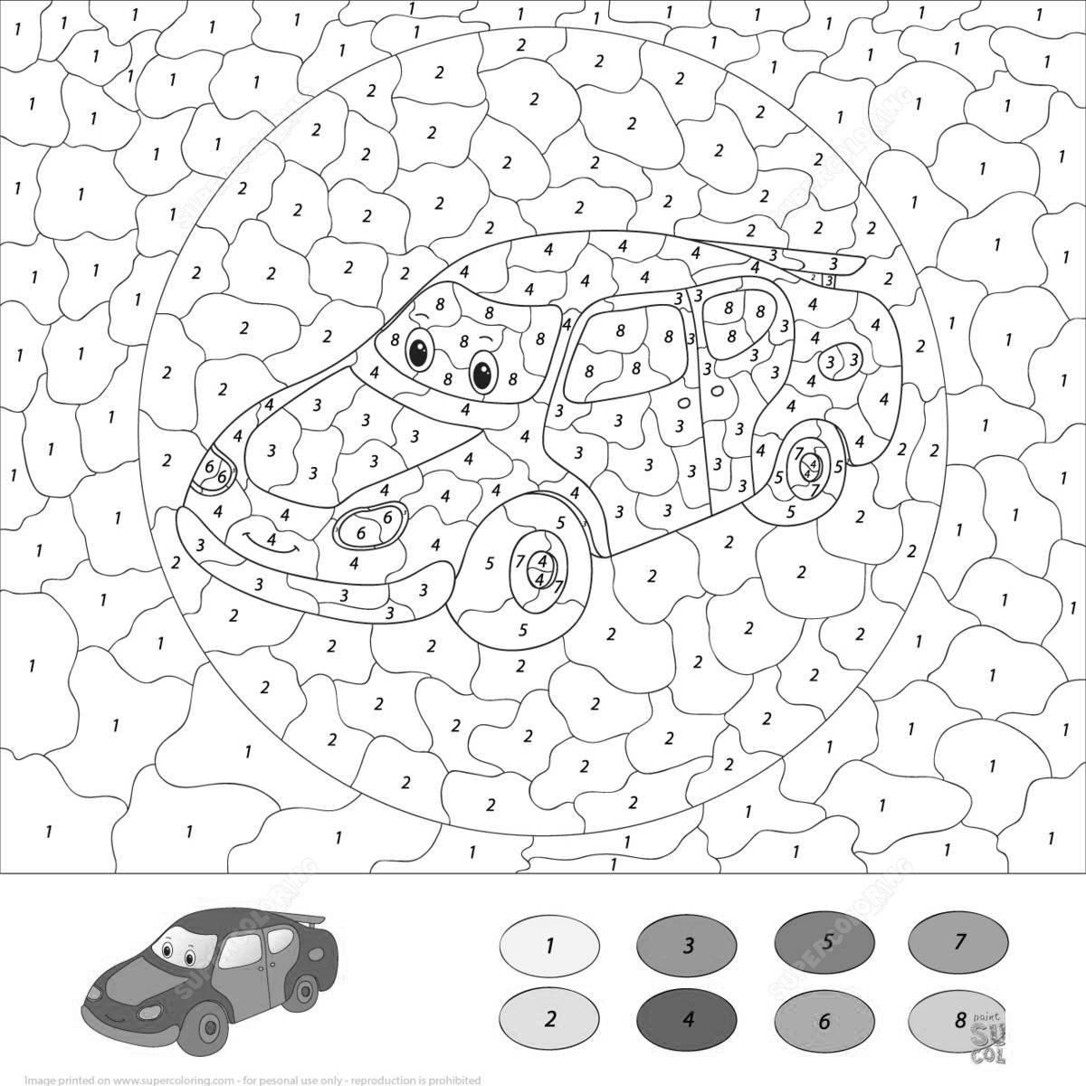 Раскраска сказочный номер автомобиля для детей 5-6 лет