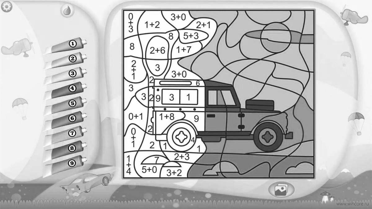 Gorgeous car number coloring page for children 5-6 years old