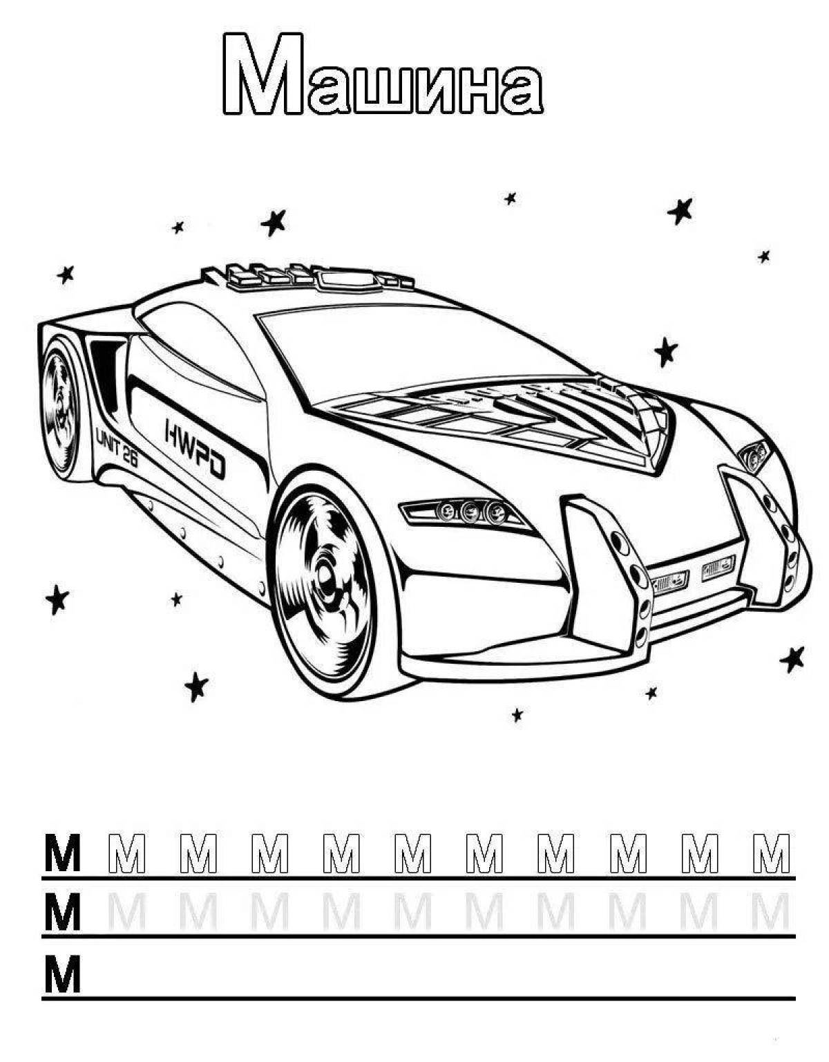 Adorable coloring book with car number for 5-6 year olds