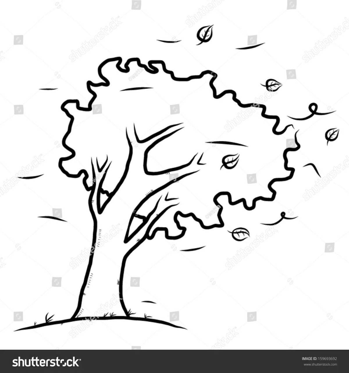 Дерево на ветру раскраска