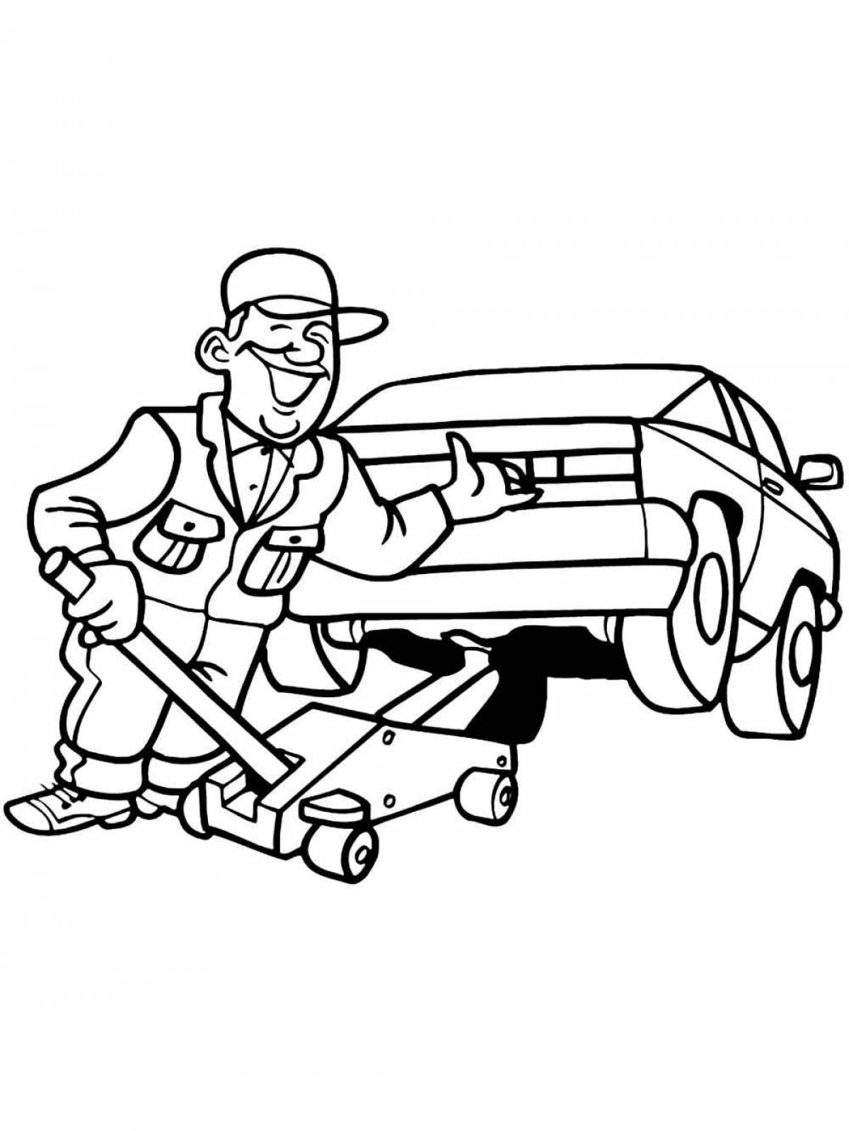 Colorful car service coloring page