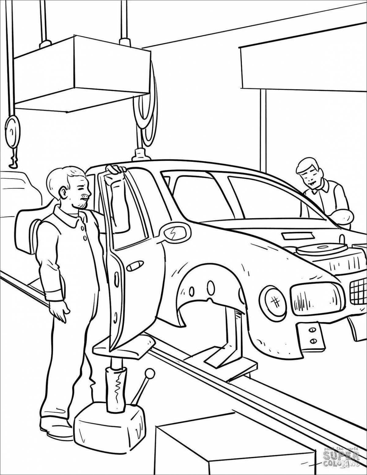 Coloring page joyful car service