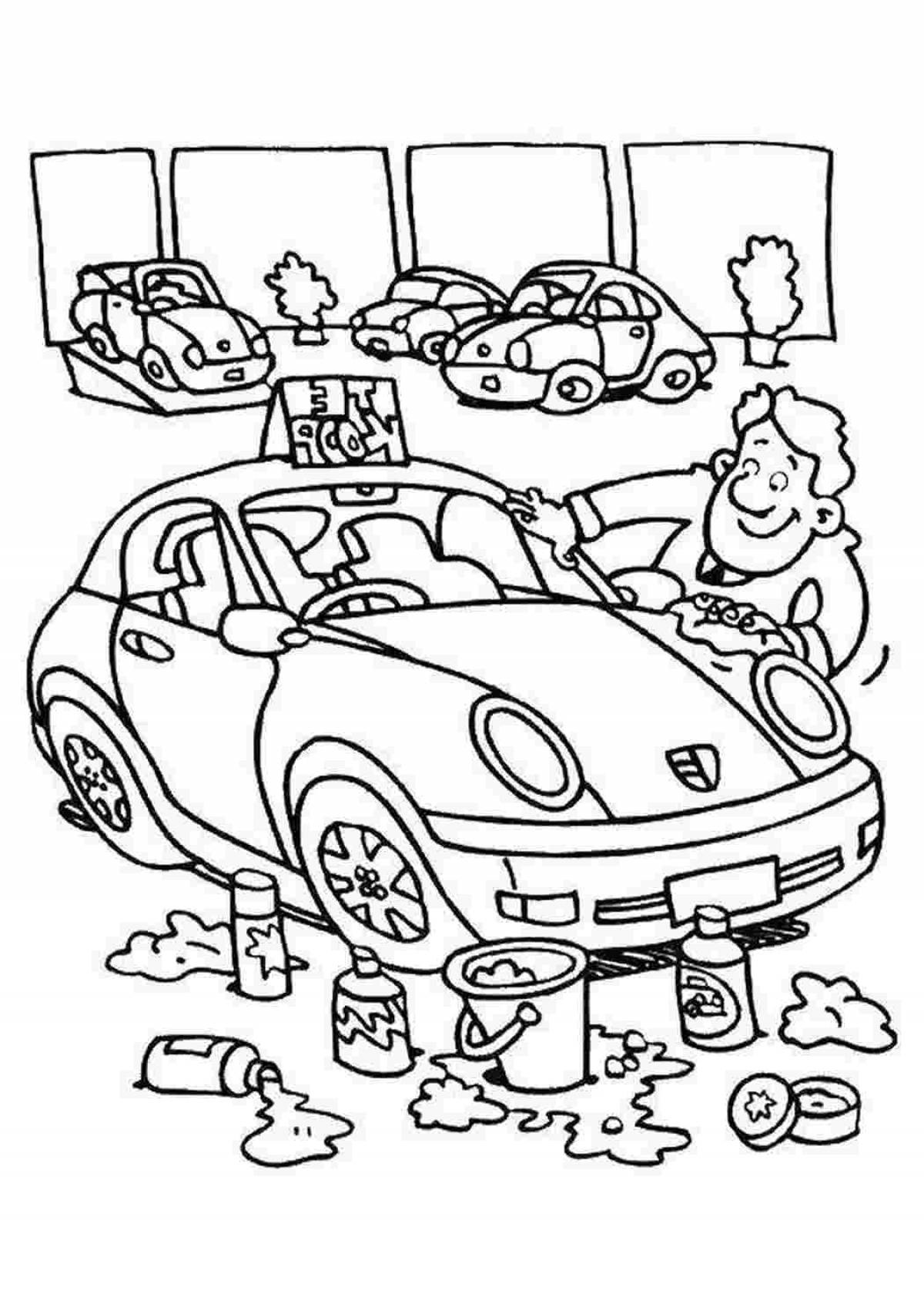 Colorful bright car service coloring page