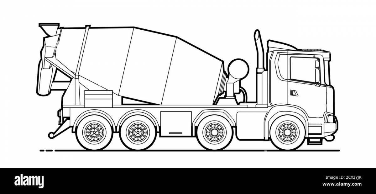 Colorful cement truck coloring page