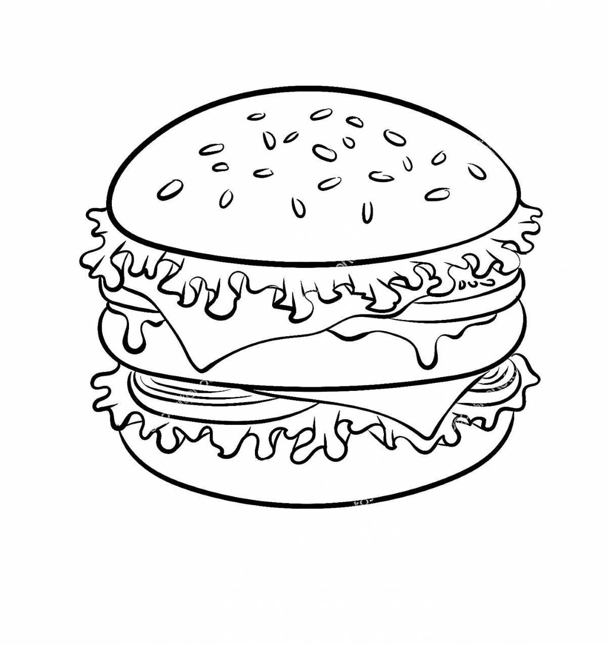 Coloring book teasing cheeseburger