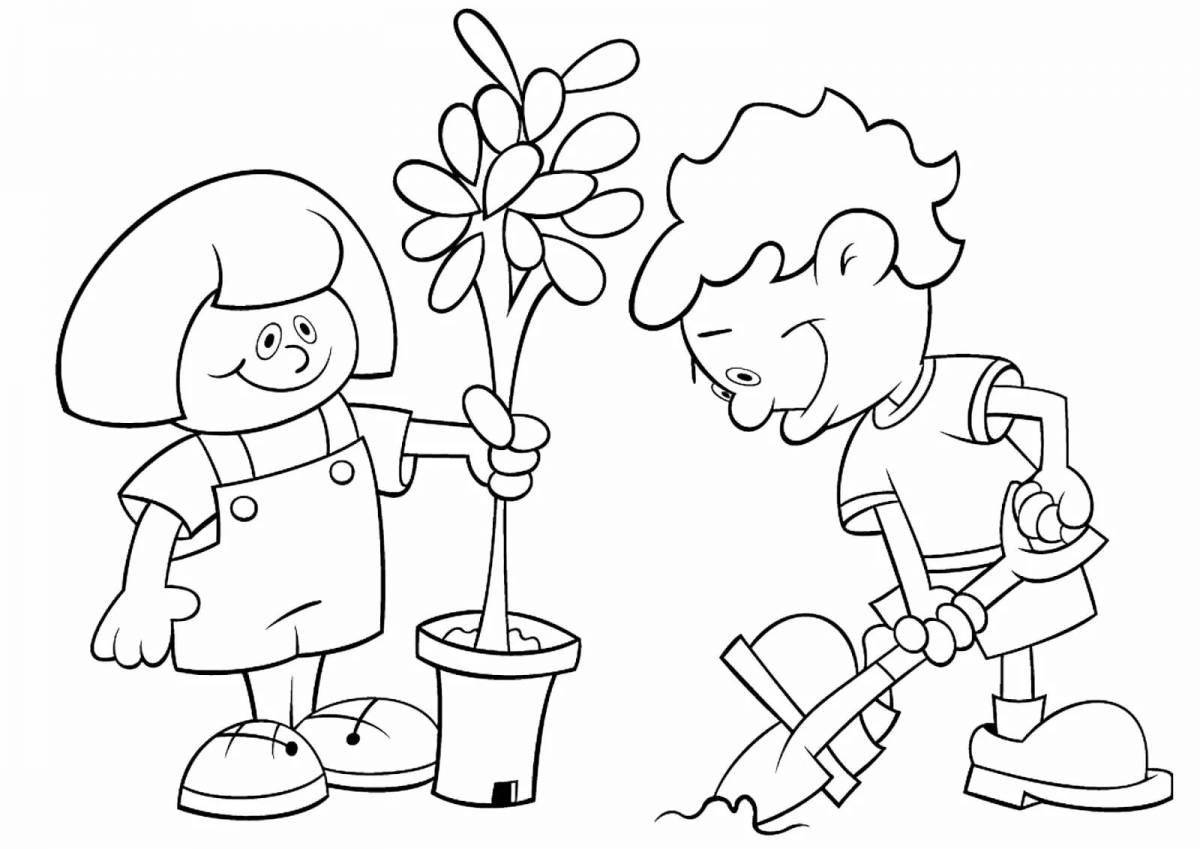 Coloring page cheerful ecologist