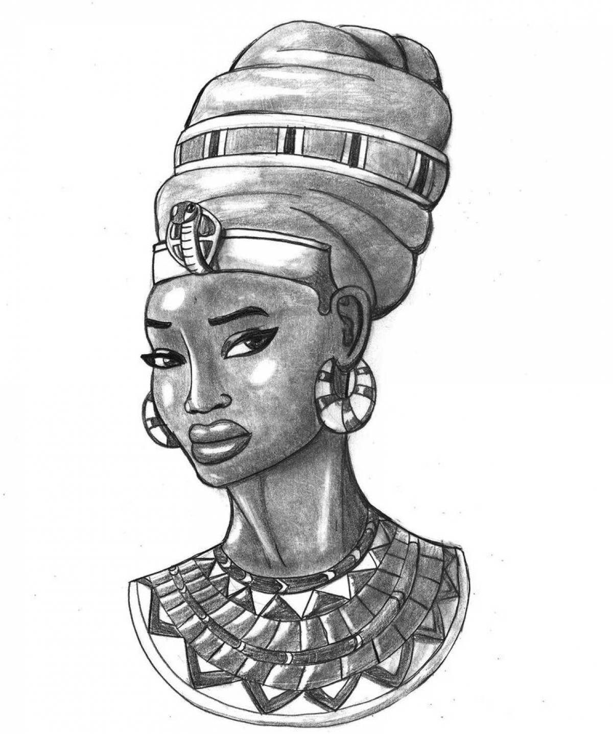 Intensely colored nefertiti coloring page