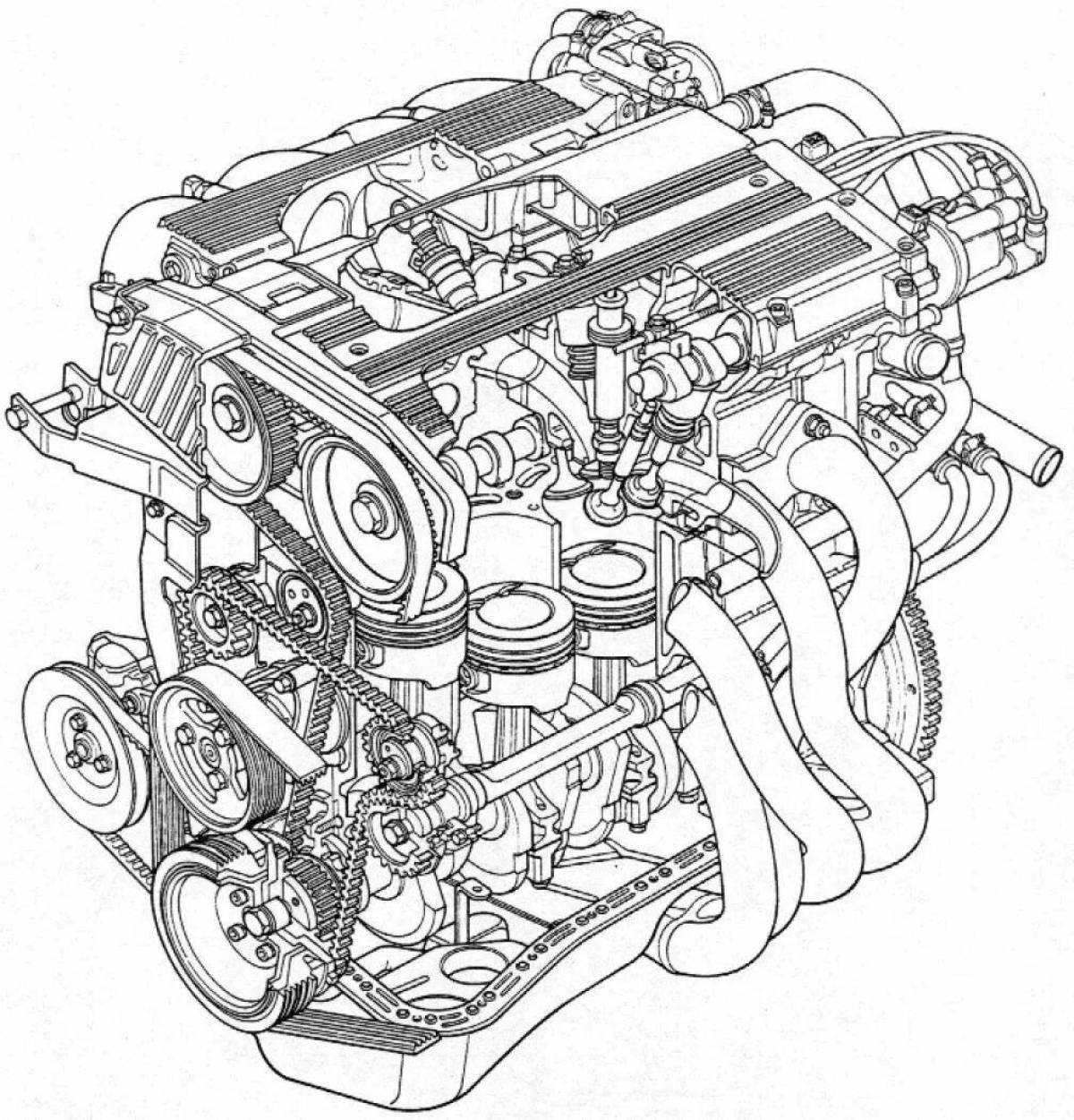 Colorful engine coloring page
