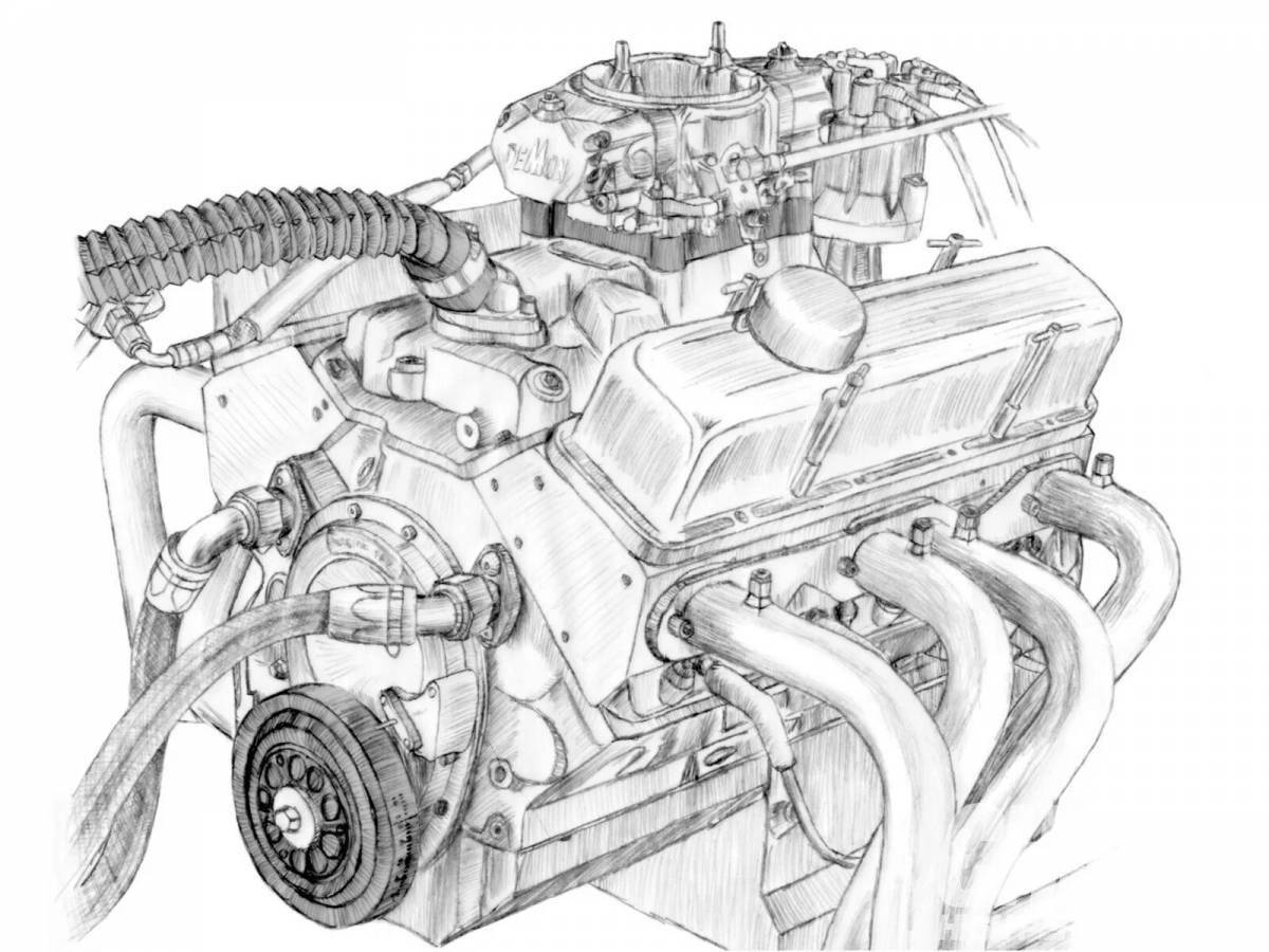 Уникальная страница раскраски двигателя