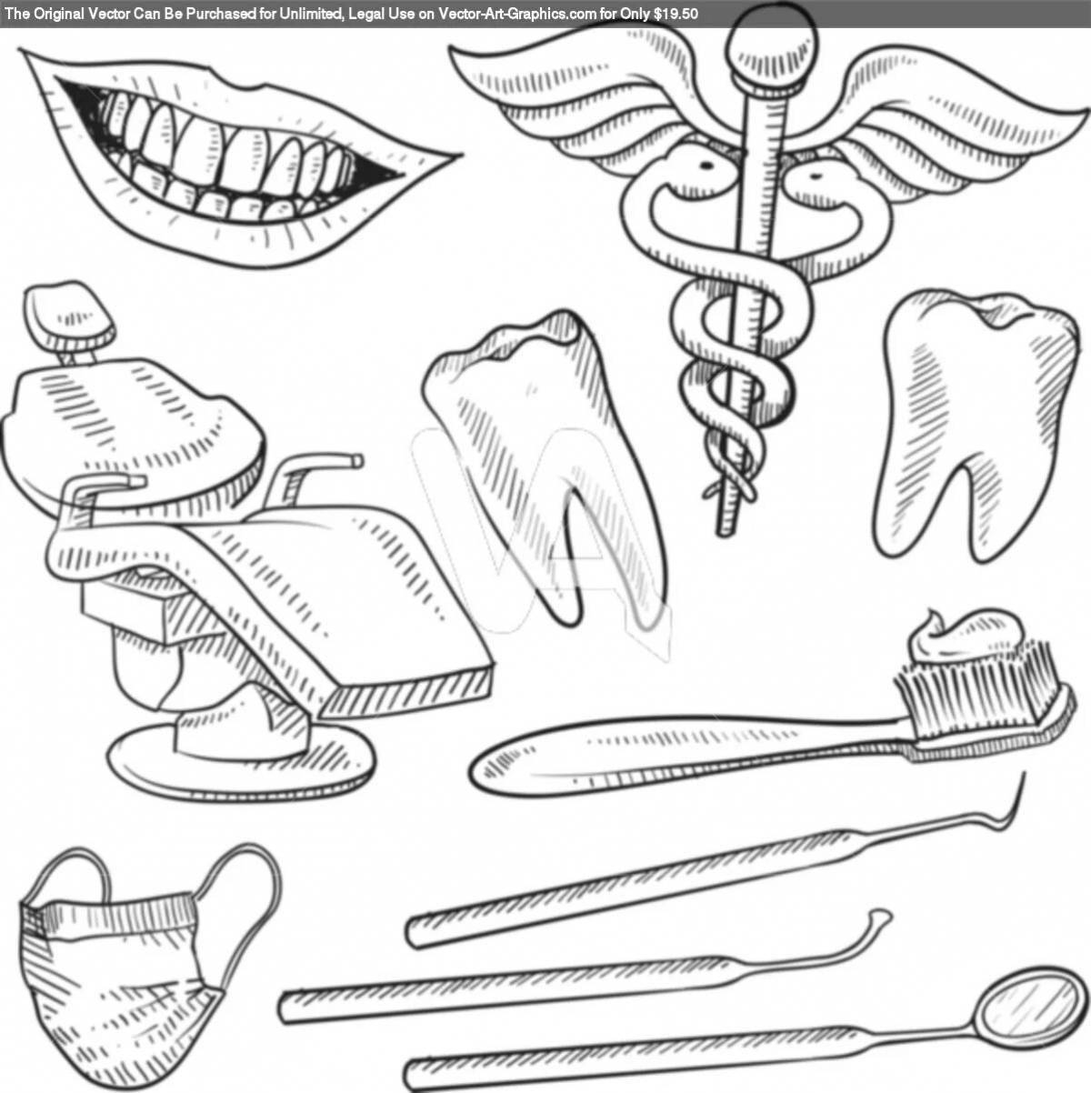 Playful dentistry coloring page
