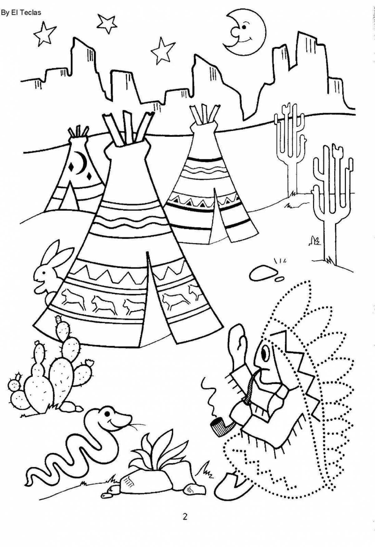 Playful wigwam coloring page