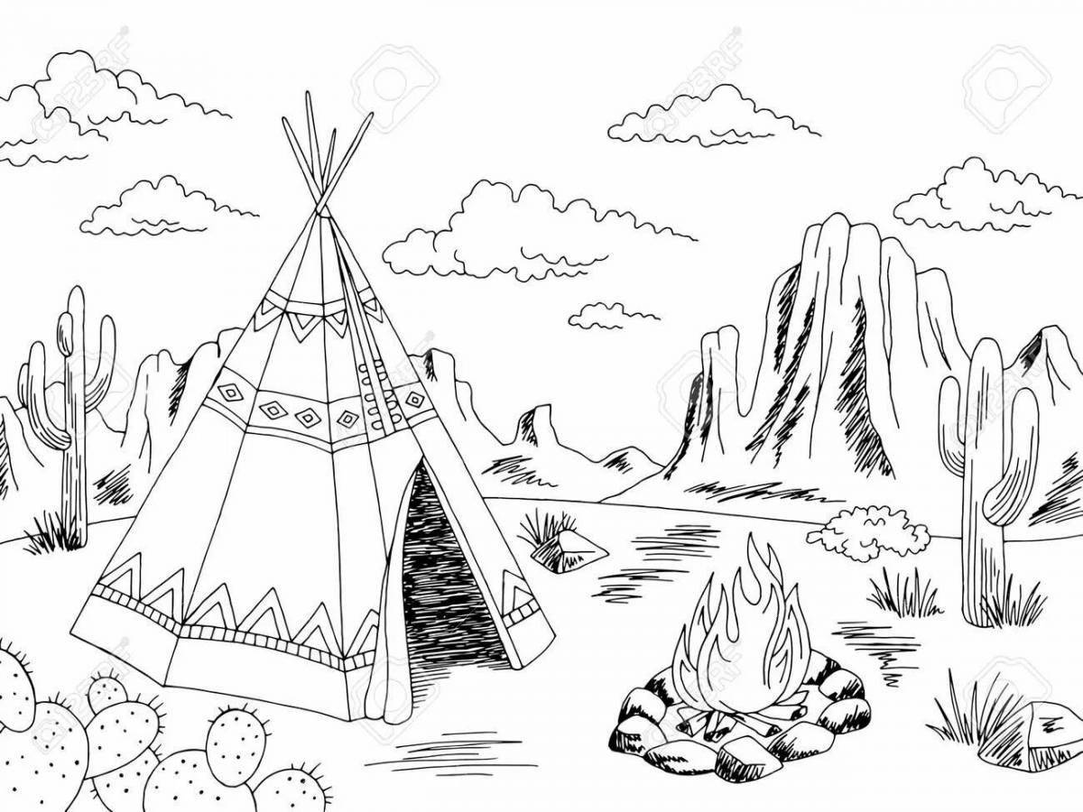 Coloring page inviting wigwam