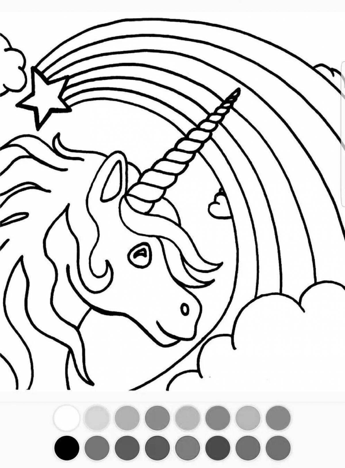 Radiant coloring page include unicorns