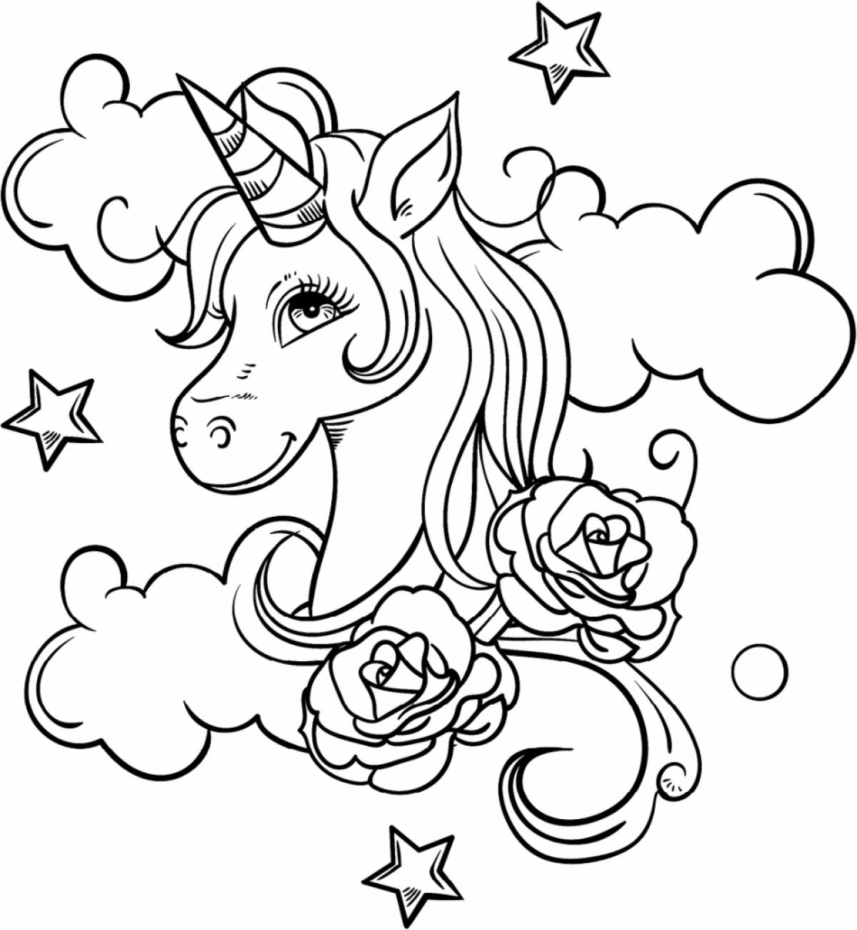 Fun coloring book with unicorns