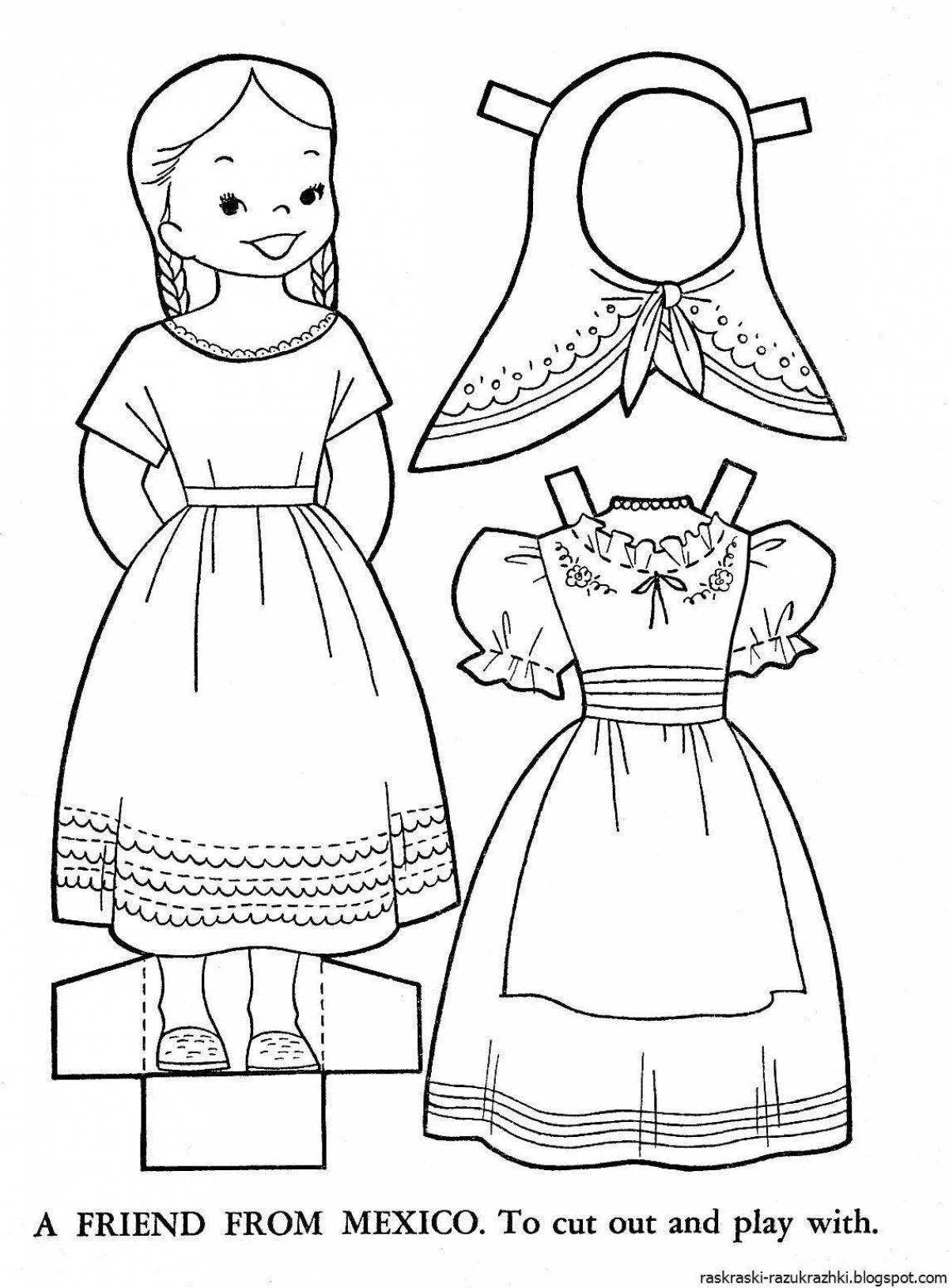 Coloring page elegant doll outfit