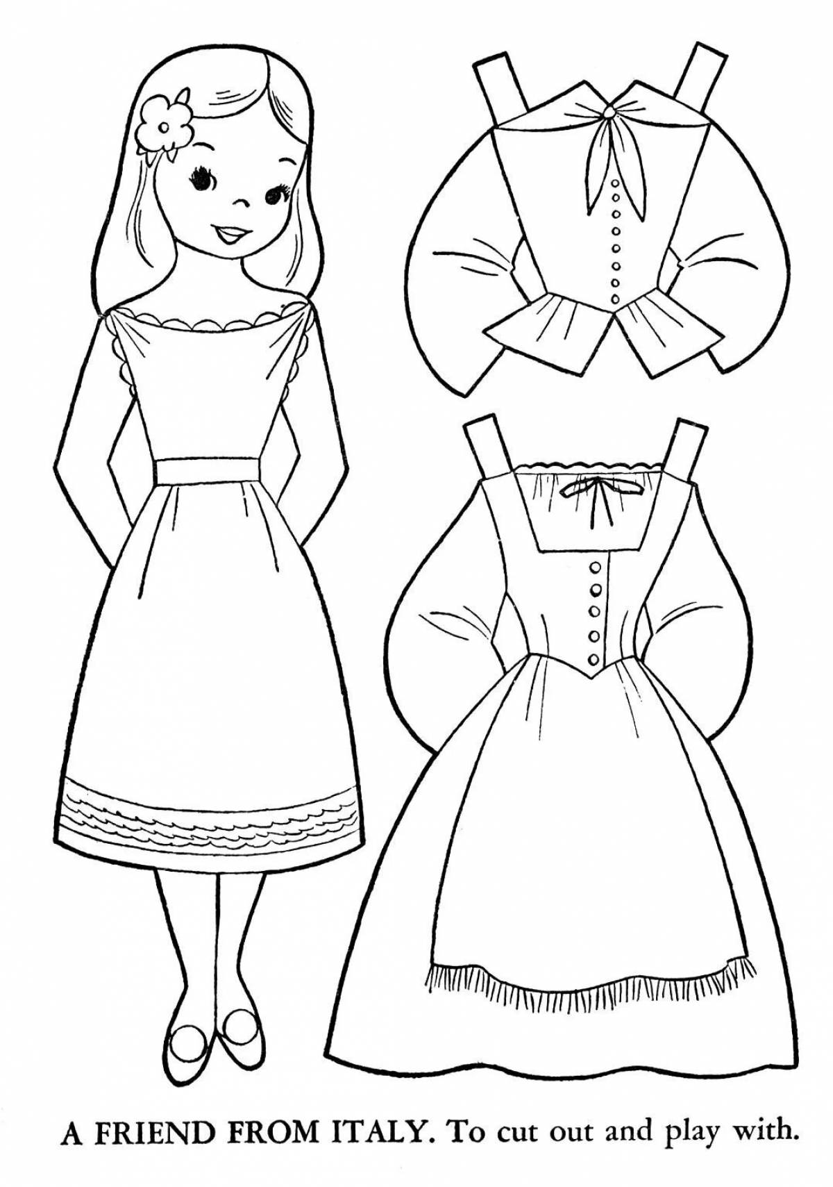 Coloring book with colorful doll clothes