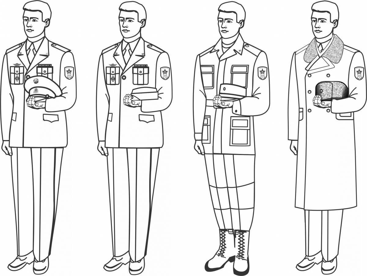 Coloring page fashionable military clothes